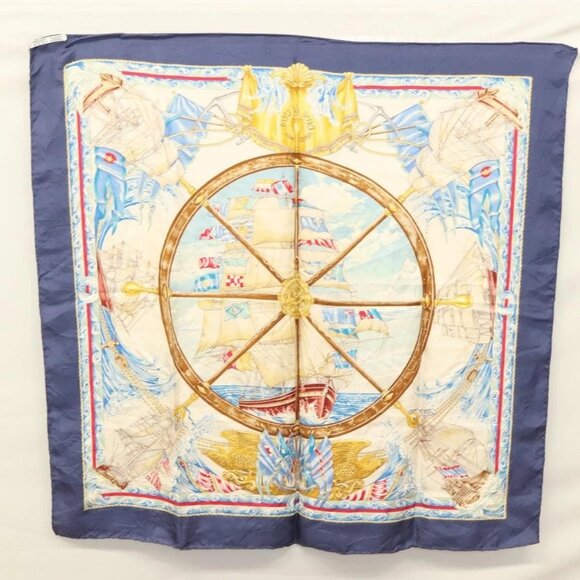 HERMES Carre 90 Scarf ""VIVE LE VENT"" Silk Beige Auth - Picture 2 of 16